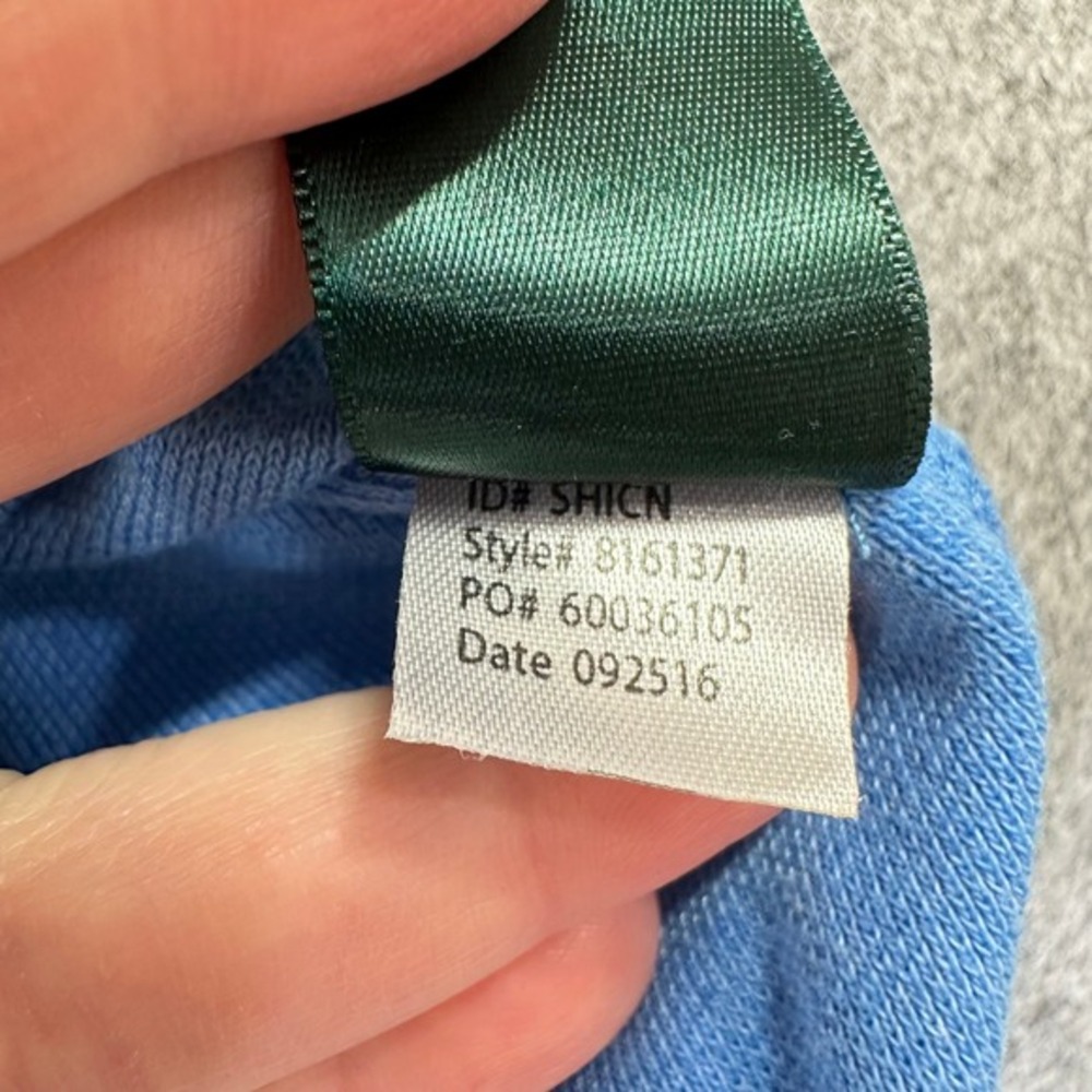 Lauren Ralph Lauren Blue Pique Knit Long Sleeve Crewneck Top LRL Monogram Preppy - Picture 8 of 10